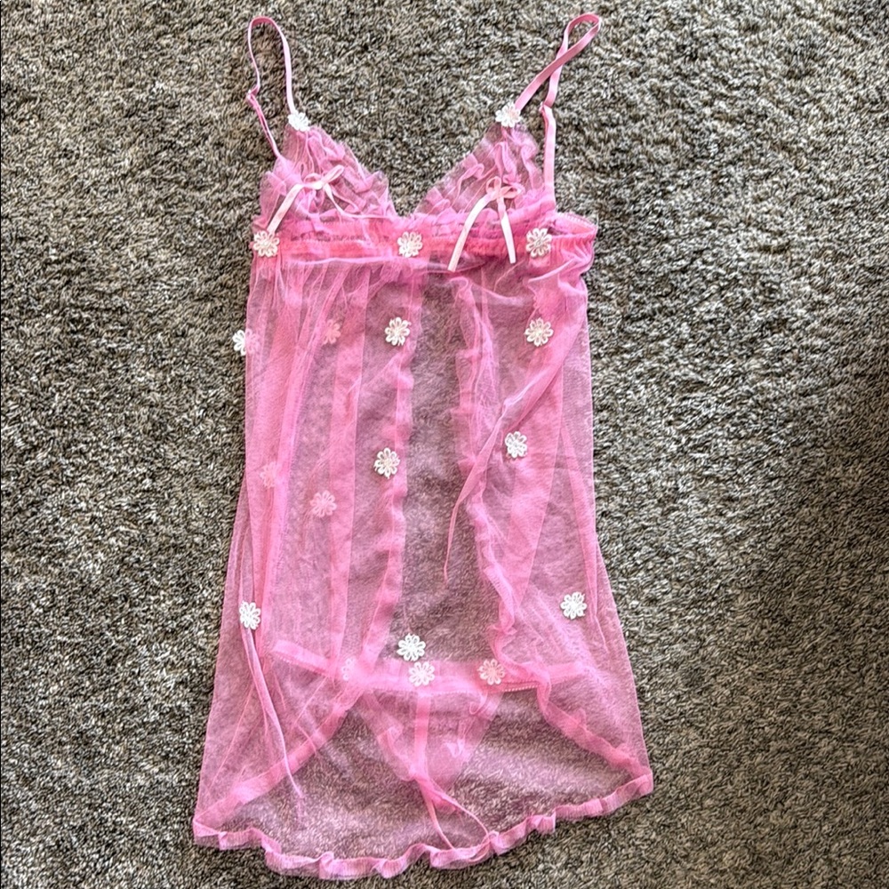 Pink Lace Chemise with Spaghetti Straps